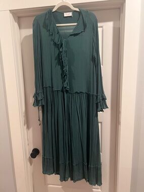 Dress Forum Teal Ruffle-Tiered Long Sleeve Maxi Dress